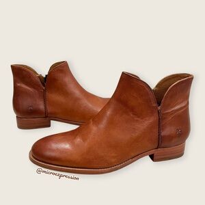 $329 Frye Melissa Cognac Tan Leather Everyday Comfy Round Toe Shootie/Ankle Boot